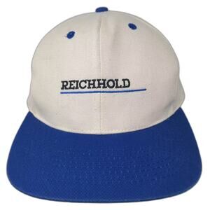 T.I. Snapback Hat White Blue OS Reichhold Logo Embroidered Contrast Adjustable